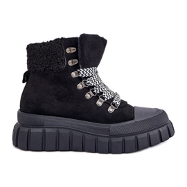 Botine de damă Trapper izolate pe platformă, negre negru