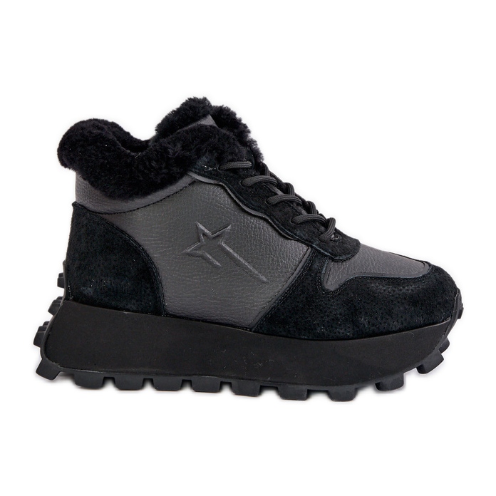 Pantofi de damă Trapper din piele cu blană pe platforma Big Star OO274A329 negru