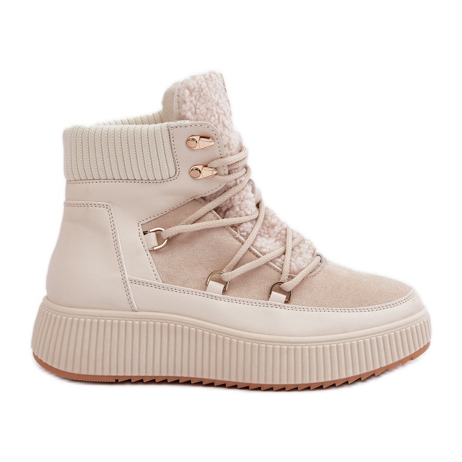 Cizme de zăpadă joase pentru damă, pe platformă, bej deschis Cizme de zăpadă joase pentru damă, pe platformă, bej deschis