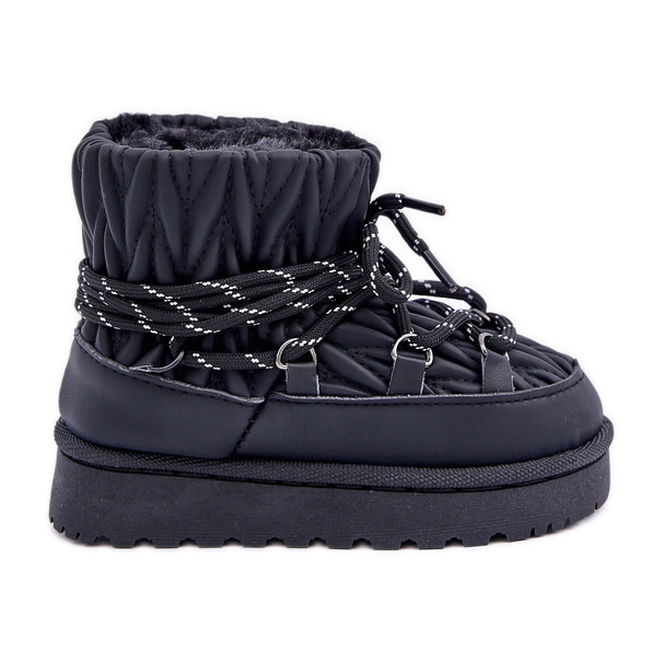 Cizme de zapada pentru copii izolate cu blana groasa, neagra negru