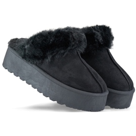 Papuci de damă cu platformă cu blană, negru 81366-1B Papuci de damă cu platformă cu blană, negru 81366-1B