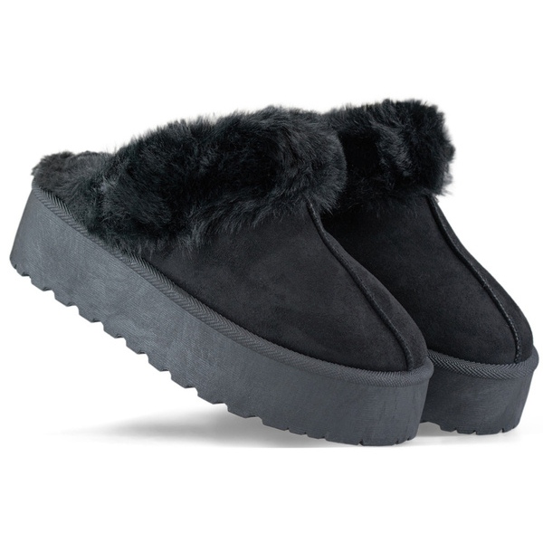 Papuci de damă cu platformă cu blană, negru 81366-1B Papuci de damă cu platformă cu blană, negru 81366-1B