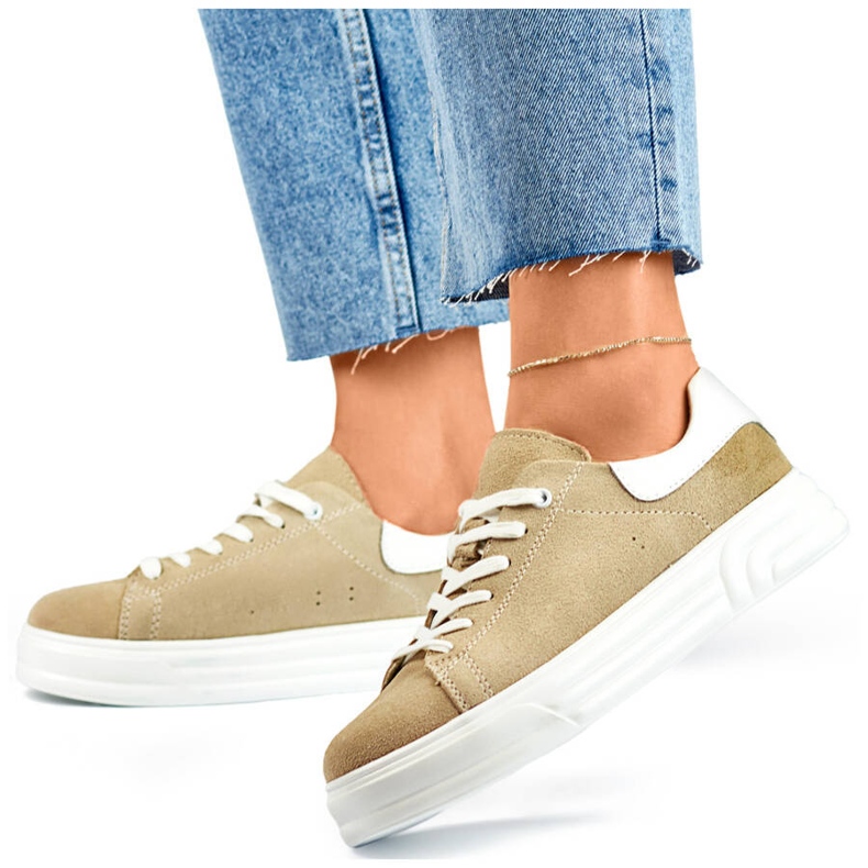 Goodin Pantofi sport de damă bej din piele GD-XF-113BE