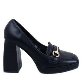 Pantofi de dama cu toc inalt cu decor, negri negru Pantofi de dama cu toc inalt cu decor, negri negru