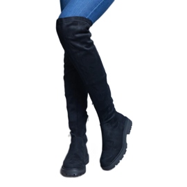 Cizme lungi negre cu partea superioară flexibilă și talpă plată negru