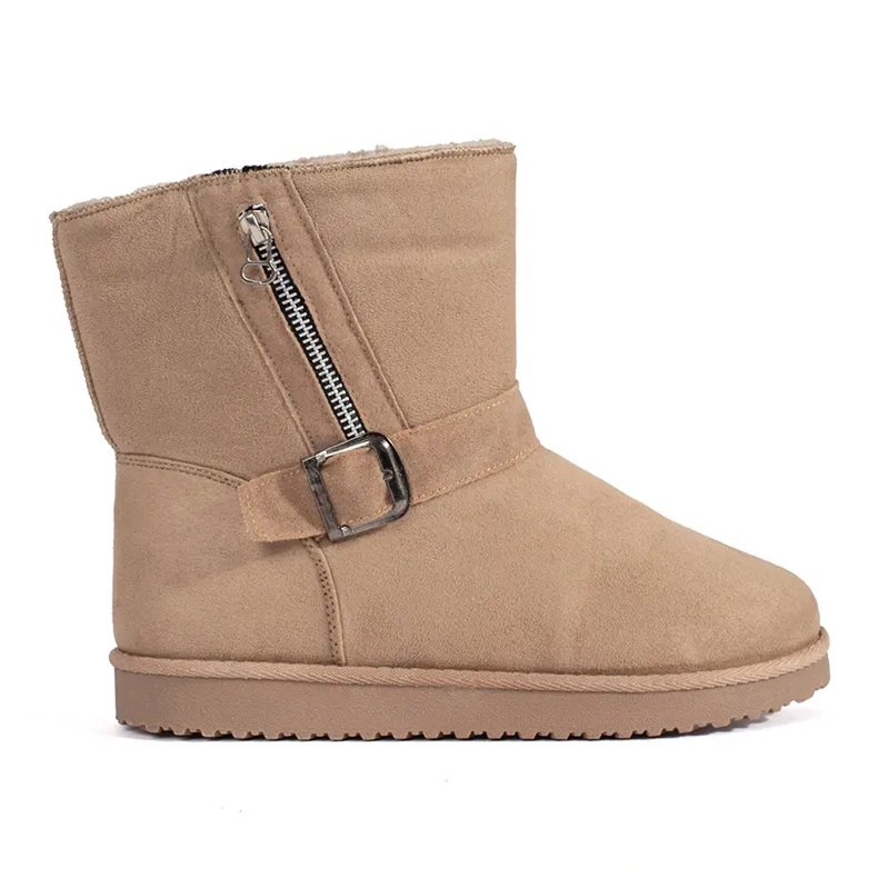 Cizme de zapada de dama bej deschis cu catarama decorativa si fermoar