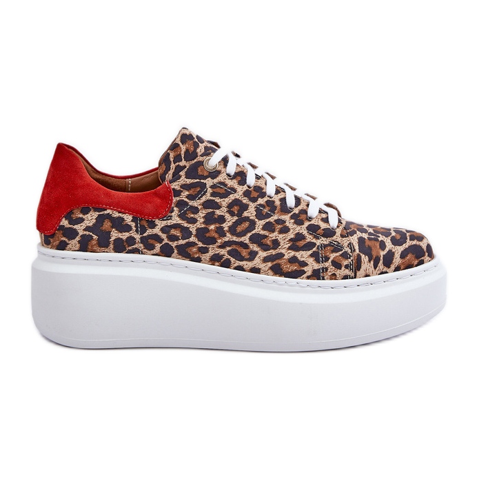 Pantofi Zazoo cu platformă din piele leopard leopard 3346 maro-roșu
