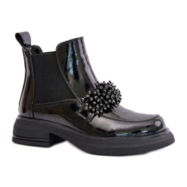 Cizme de dama cu decor 24BT15-7453 negre negru