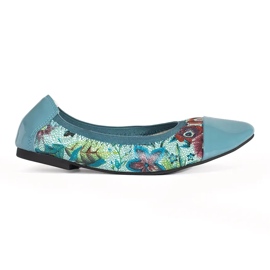 Goodin Balerini cu model floral și vârf lacuit albastru Goodin Balerini cu model floral și vârf lacuit albastru
