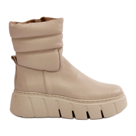Zazoo 60512 Ghete de damă din piele cu fermoar, calde cu fetru, bej deschis