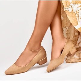 Goodin Pompe de damă cu toc joasă din piele intoarsa, bej GD-XR106BE