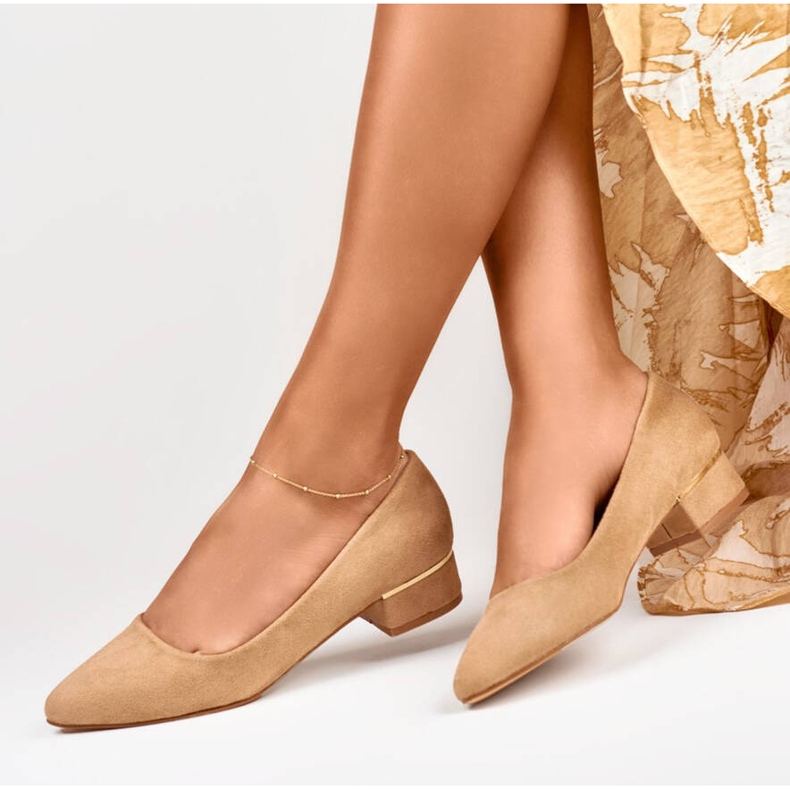 Goodin Pompe de damă cu toc joasă din piele intoarsa, bej GD-XR106BE