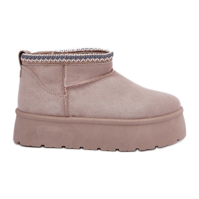 Cizme de zapada bej deschis pe platforma cu broderie decorativa