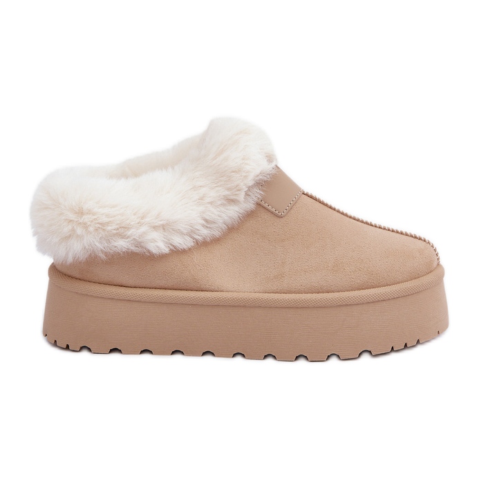 Cizme de zapada joase cu blana pe platforma Eco Suede, bej deschis