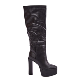 Cizme cu toc inalt si platforma din piele ecologica, neagra negru Cizme cu toc inalt si platforma din piele ecologica, neagra negru