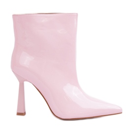 Botine slip-on cu toc înalt, patentate, roz deschis