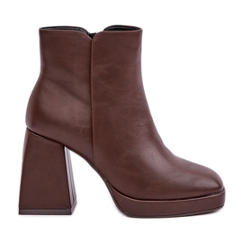 Botine Eco Piele Toc Inalt, Maro Inchis Selarae