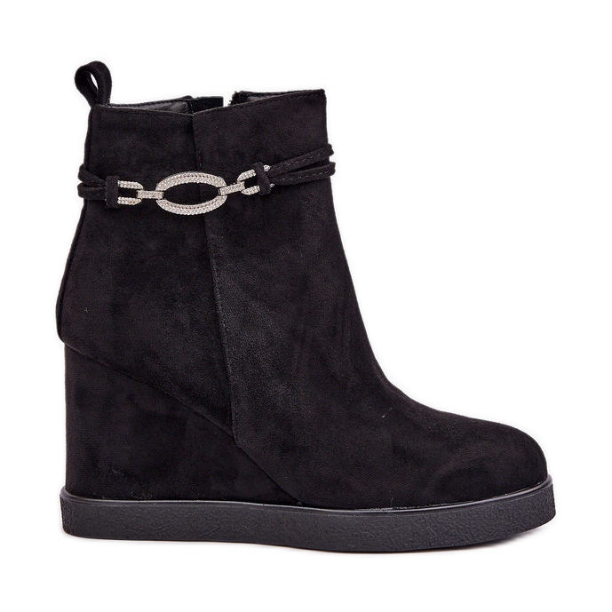 Botine cu pană cu curea decorativă, negre negru