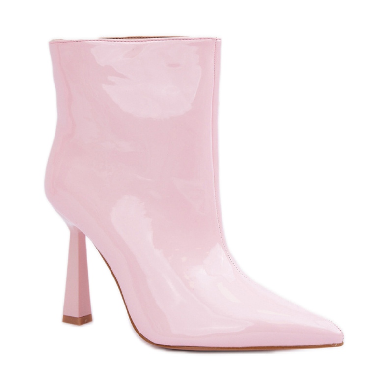 Botine de dama roz lacuite cu toc inalt