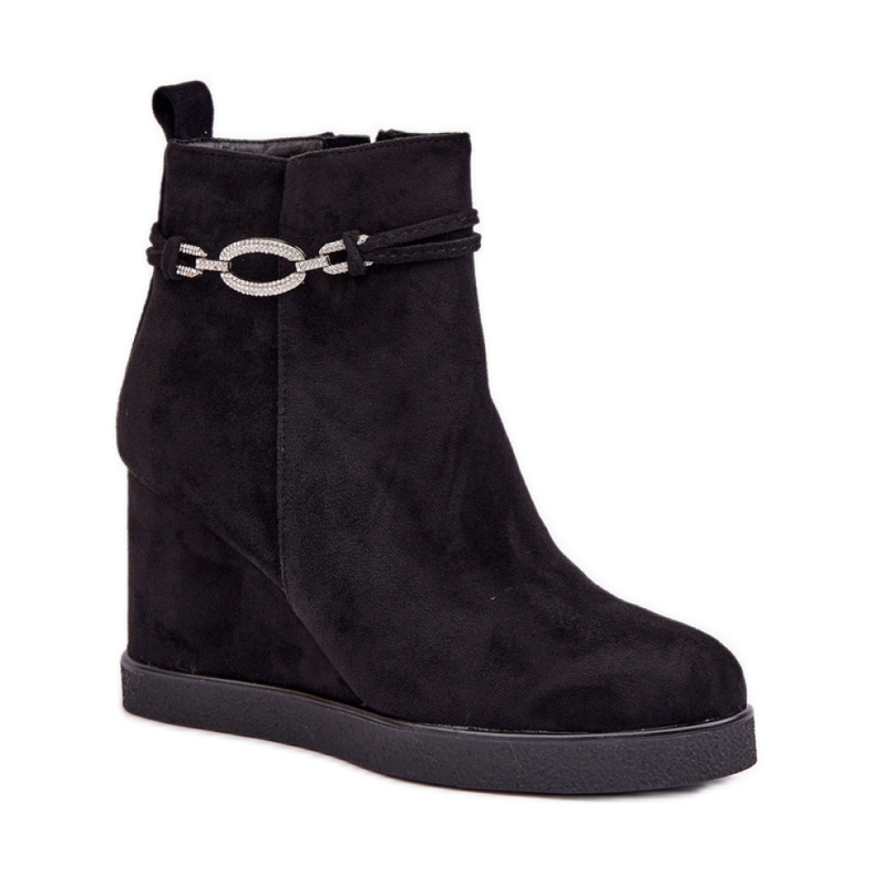 Botine negre cu pană cu curea decorativă negru