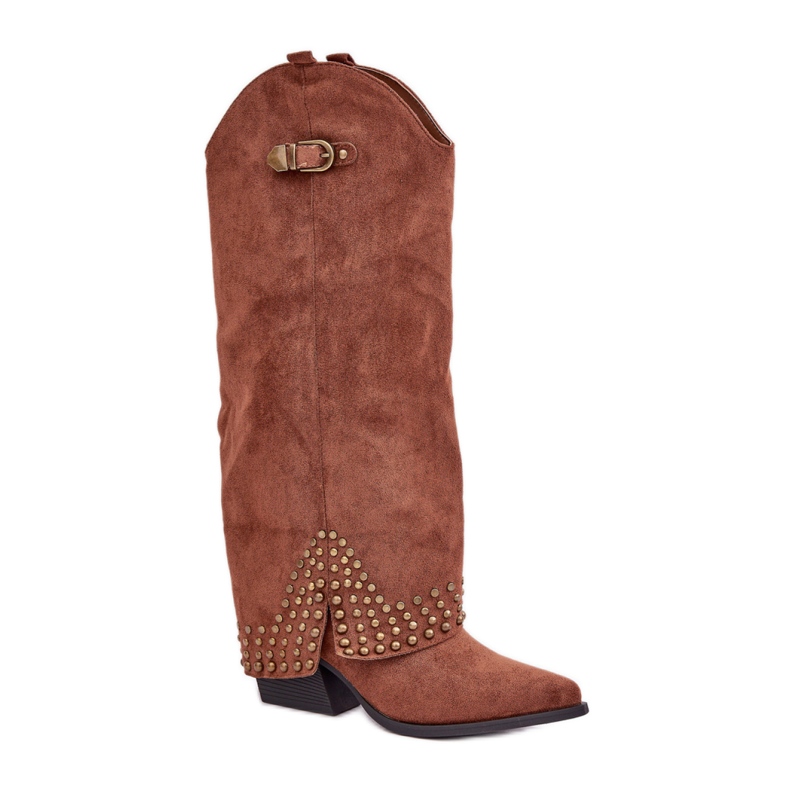 Cizme de dama maro cu partea superioara decorativa Cizme de dama maro cu partea superioara decorativa