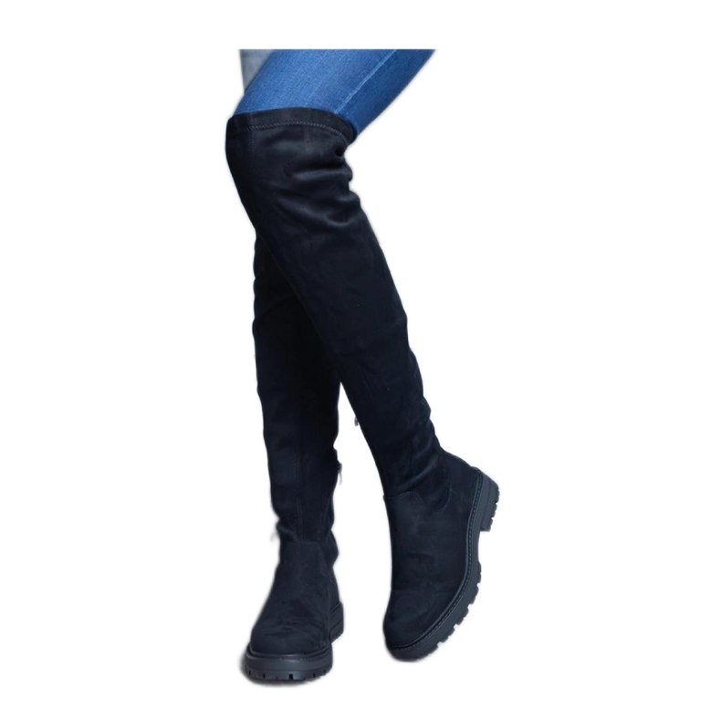 Cizme lungi negre cu talpa plata de la Tromi - Solea negru