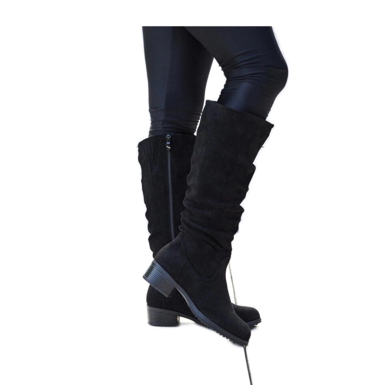 Cizme negre sifonate Angelico din piele intoarsa ecologica - Solea negru