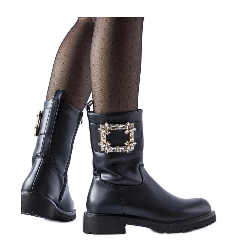 Botine negre decorate cu zirconi Wagner - Solea negru Botine negre decorate cu zirconi Wagner - Solea negru