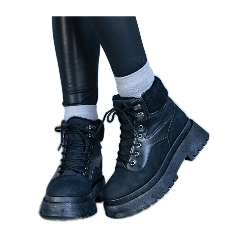 Adidasi negri cu talpa groasa si blana de la Best - Solea negru