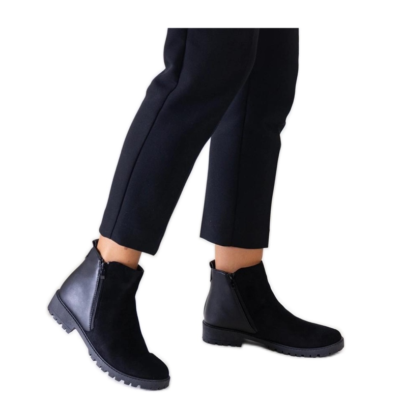 Botine negre cu platforma din piele intoarsa ecologica Kirla - Solea negru