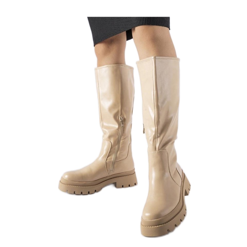 Cizme clasice plate bej de Christien - Solea