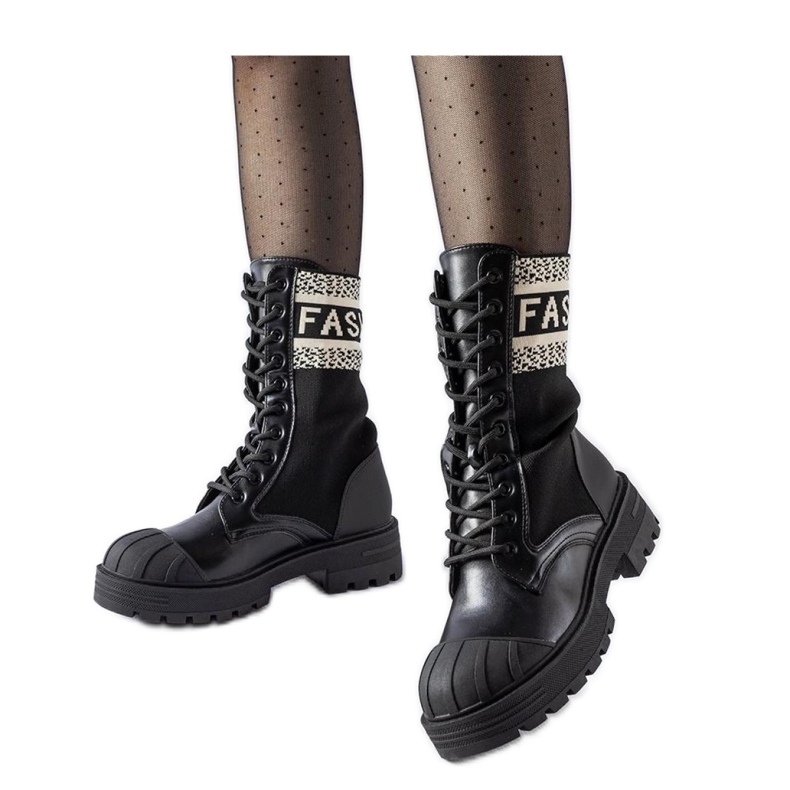 Cizme cu șosete negre cu inscripție Daria - Solea albă negru