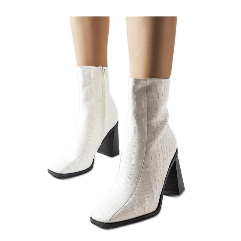 Botine albe cu imitatie de piele de crocodil Belluci - Solea