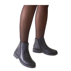 Botine negre cu inserții metalice, piele ecologică Branda - Solea negru