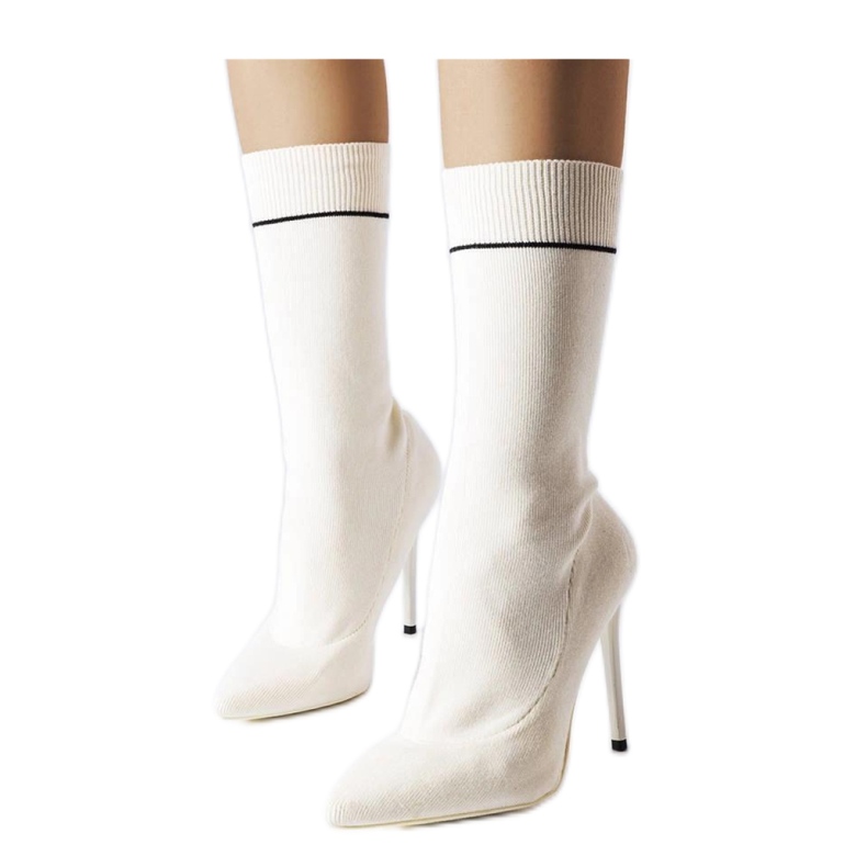 Botine albe sosete cu toc inalt Pelletier - Solea