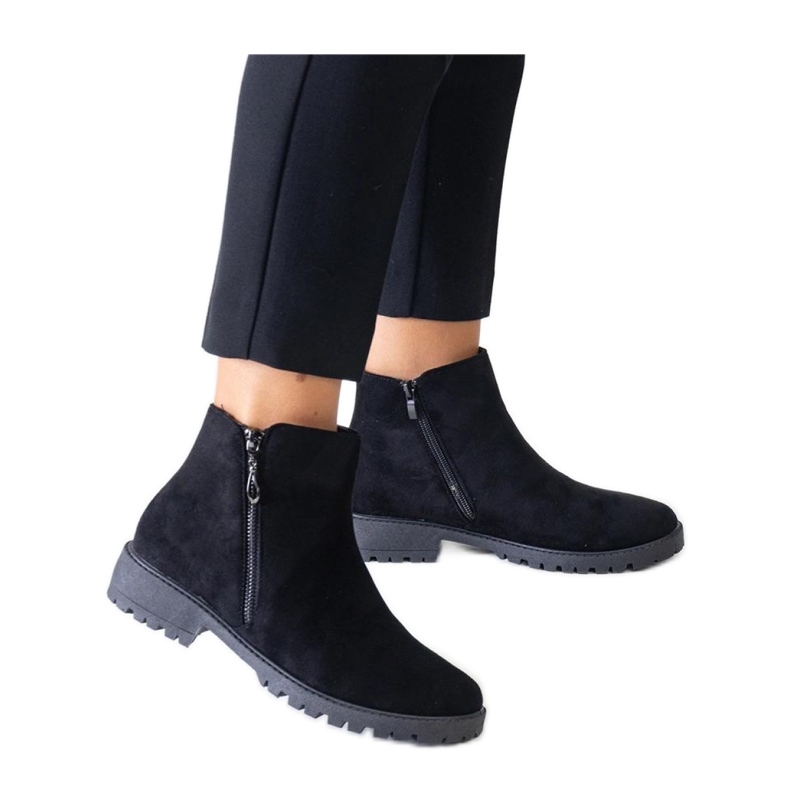Botine negre cu inserții metalice din piele ecologică negru
