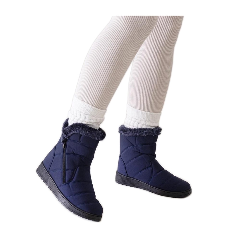 Cizme de zăpadă bleumarin decorate cu blană albastru