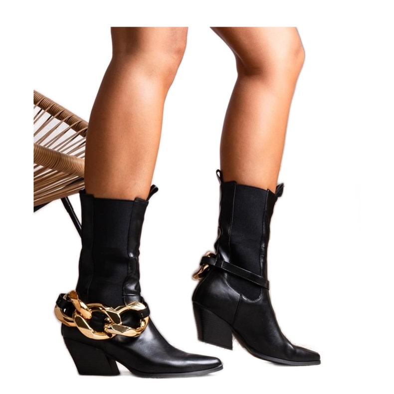 Cizme de cowboy negre cu lant negru Cizme de cowboy negre cu lant negru