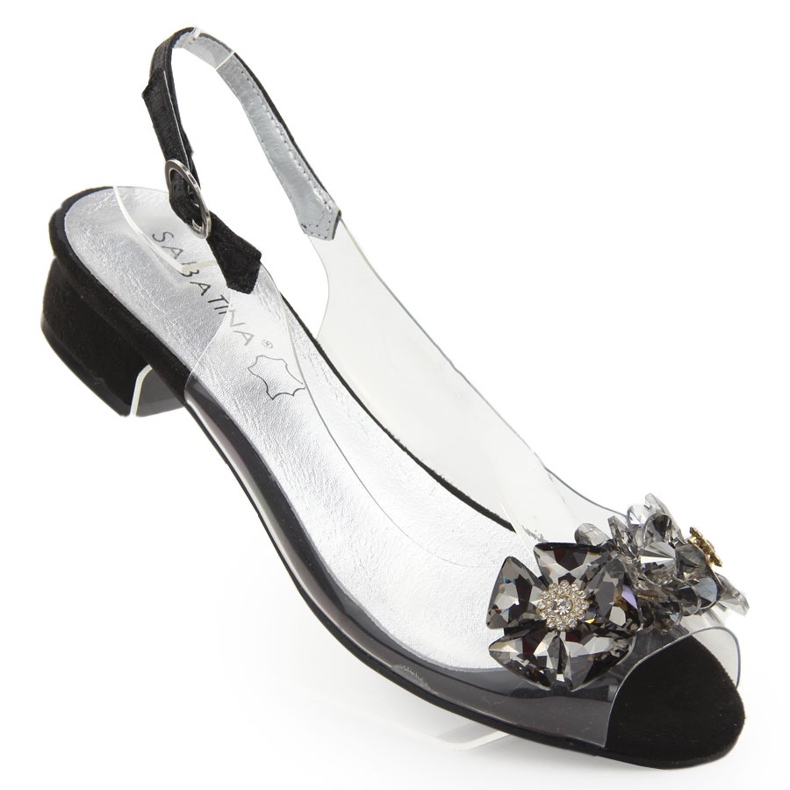 Sandale plate negre transparente cu pietre de la Sabatina negru