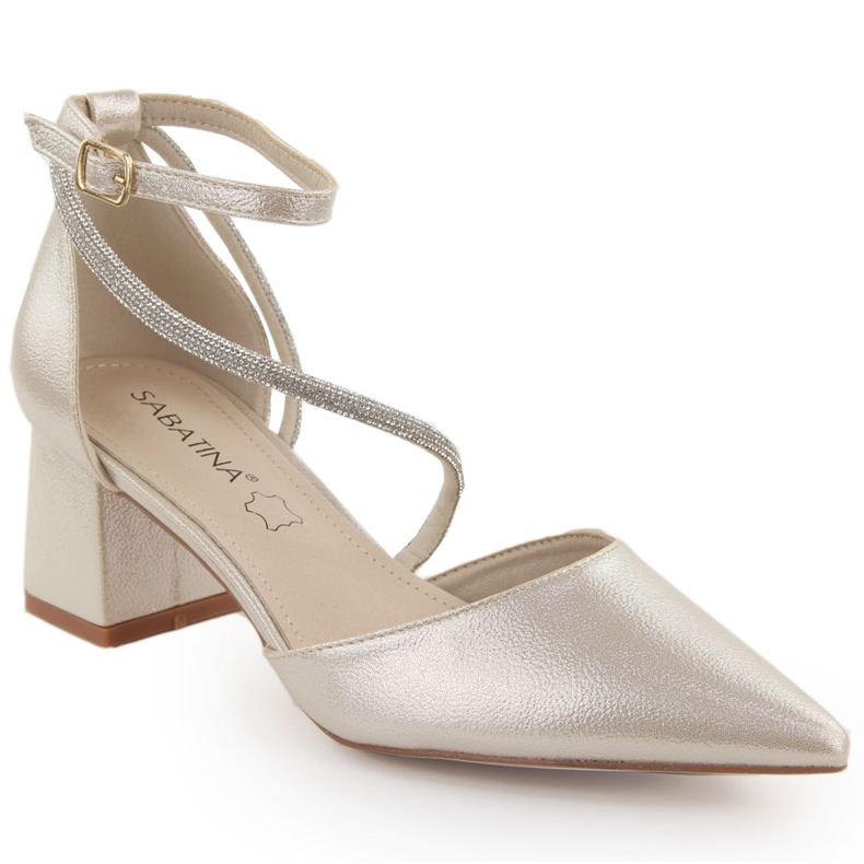 Sandale dama cu varf ascutit cu zirconi, auriu Sabatina de aur