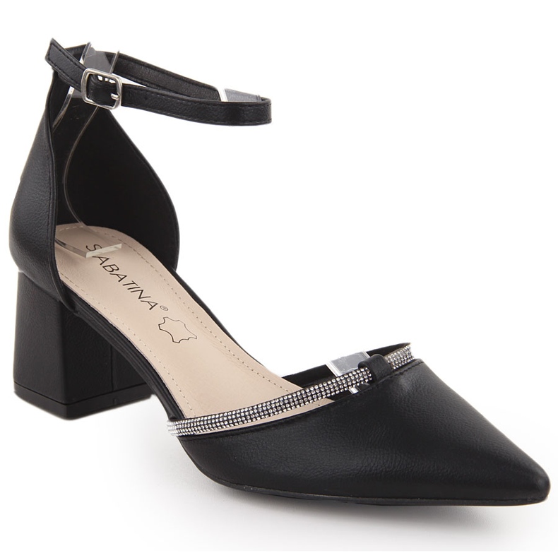 Sandale de dama Black Sabatina ascutit cu zirconiu cubic negru