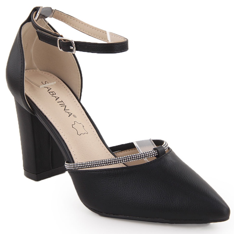 Sandale de dama Black Sabatina cu toc inalt cu zirconiu cubic negru