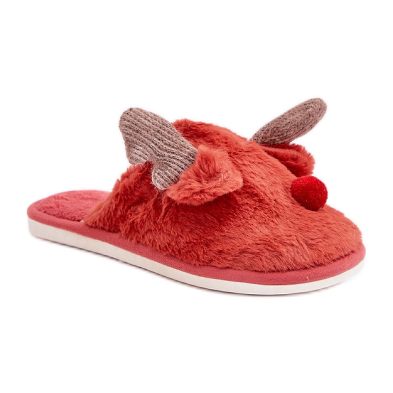 Papuci de damă cu motiv de ren coral roșu Papuci de damă cu motiv de ren coral roșu