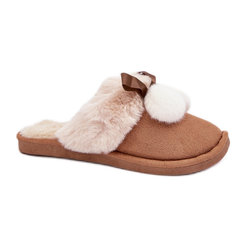 Papuci de damă cu blană moale de cămilă maro Papuci de damă cu blană moale de cămilă maro