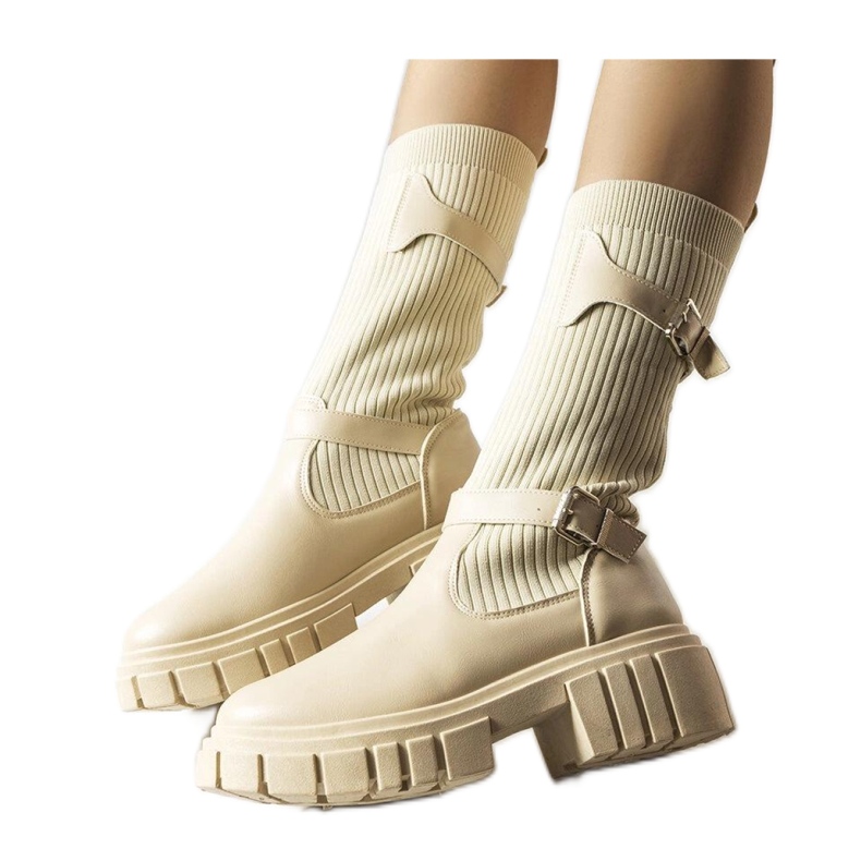 Cizme elegante de culoare bej cu o partea superioara flexibila Ida - Solea