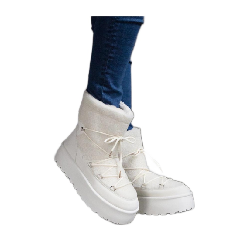 Cizme de zăpadă cu platformă albă cu blană Cizme de zăpadă cu platformă albă cu blană