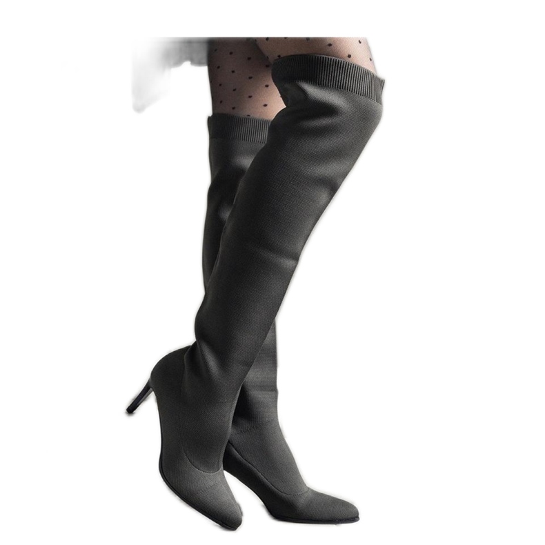 Cizme verzi cu toc înalt cu slip-on, cu partea superioară elastică verde