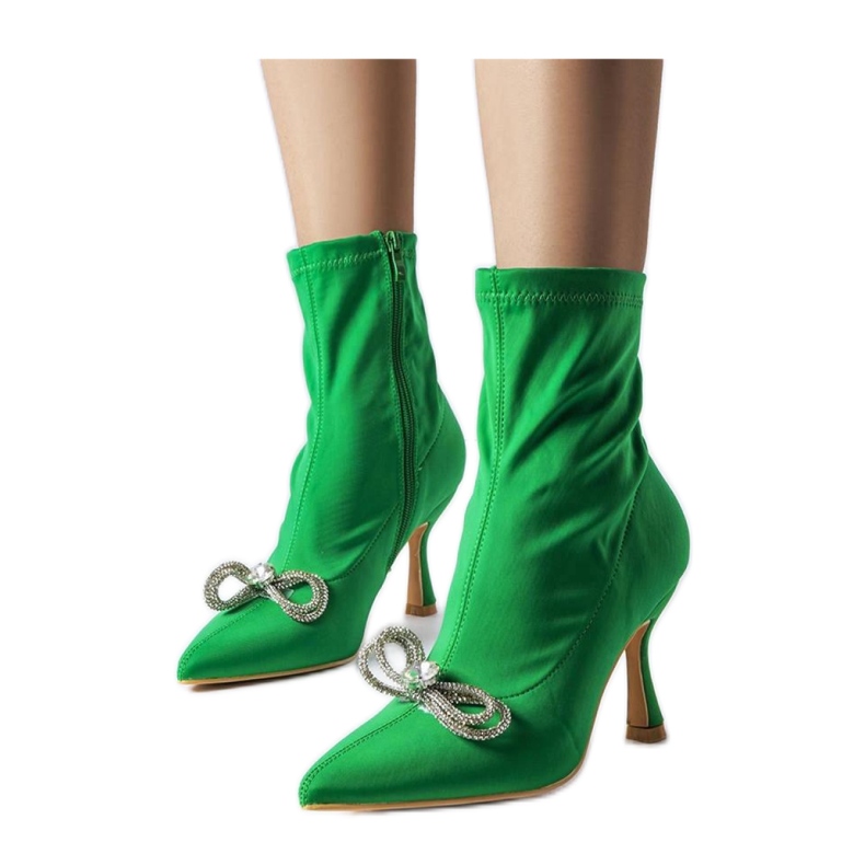 Botine verzi decorate cu fundita de zircon de Mars - Solea verde