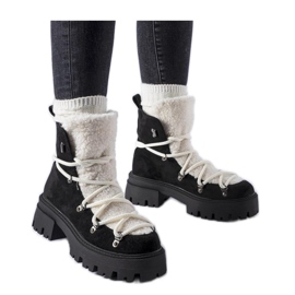 Cizme de muncitori negre cu limbă decorativă negru