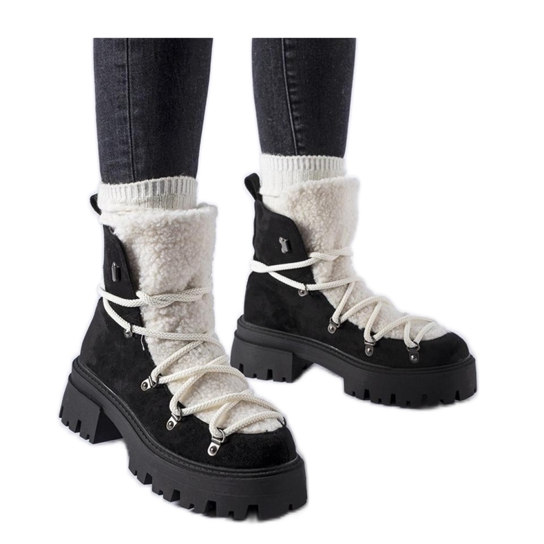 Cizme de muncitori negre cu limbă decorativă negru